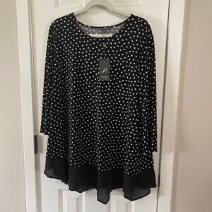 New Adrianna Papell Plus Black and Ivory Heart Print Blouse Size 3X